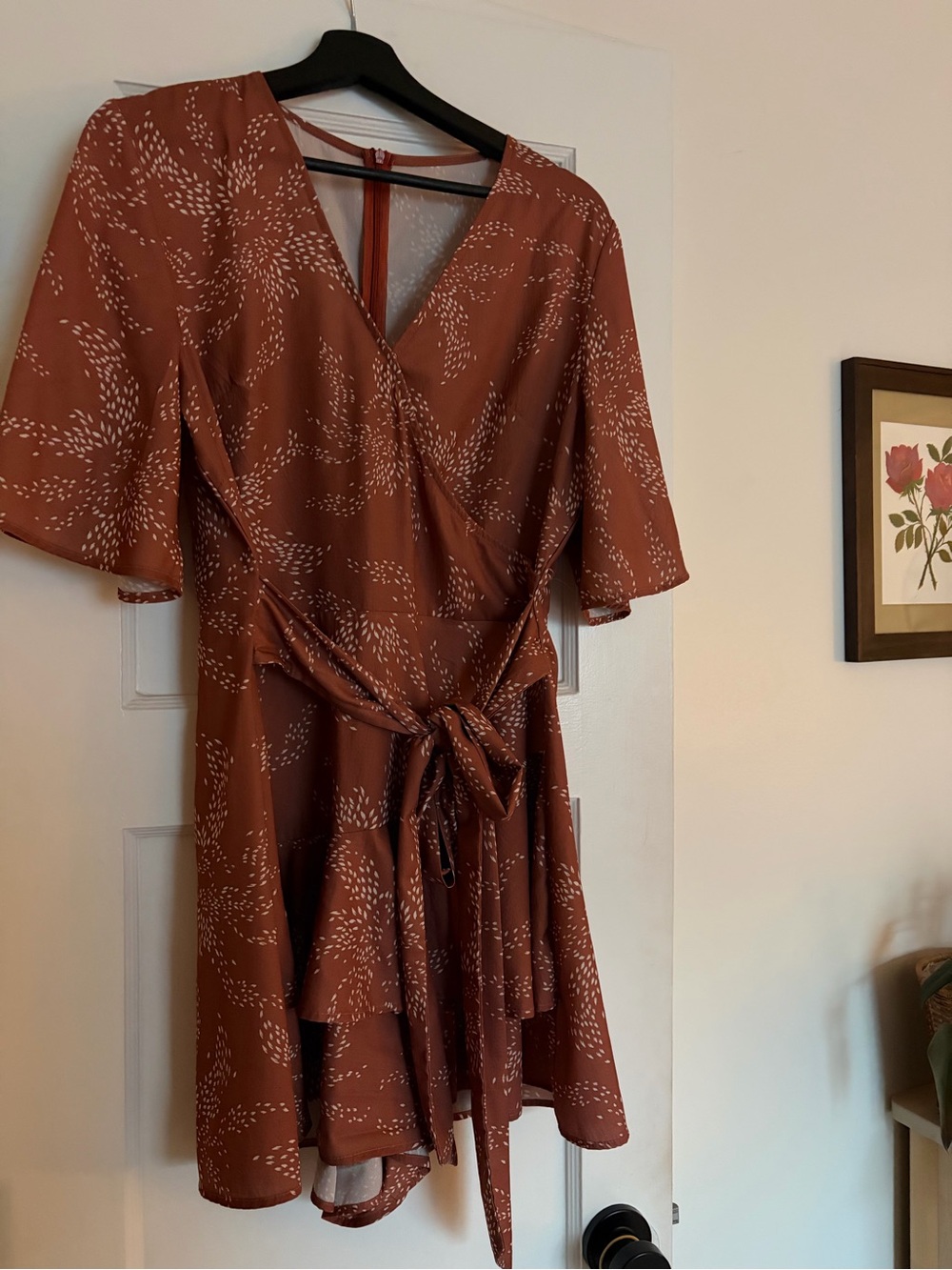 Women's Rust Printed Romper with Tie Waist